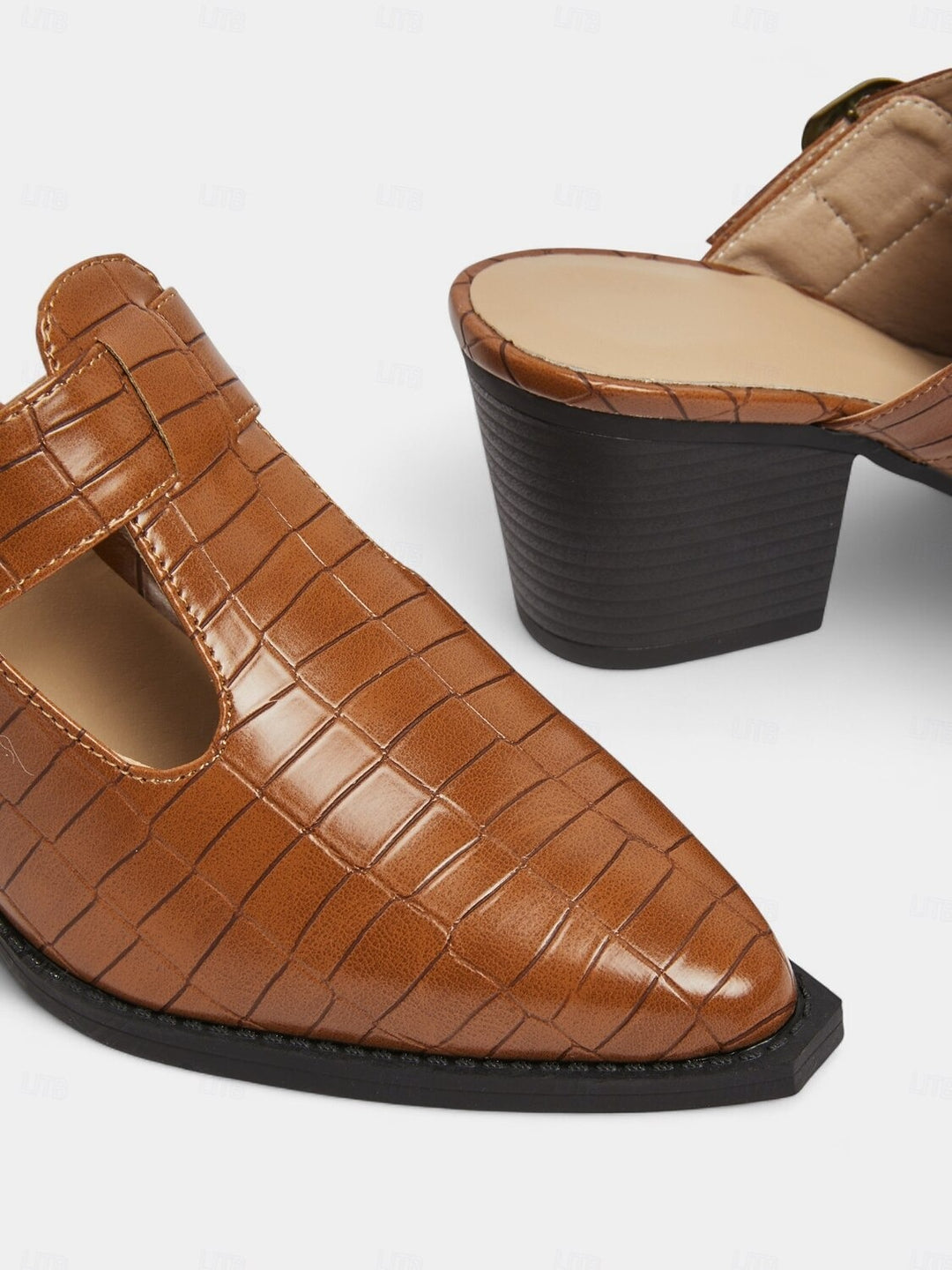 Women's Mules Buckle Cut-Out | Block Heel