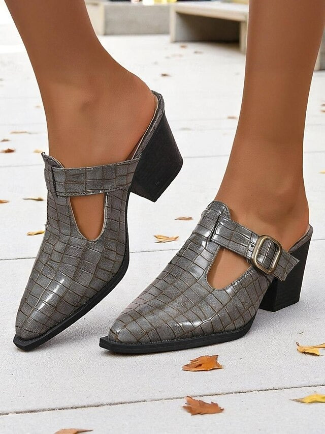 Women's Mules Buckle Cut-Out | Block Heel