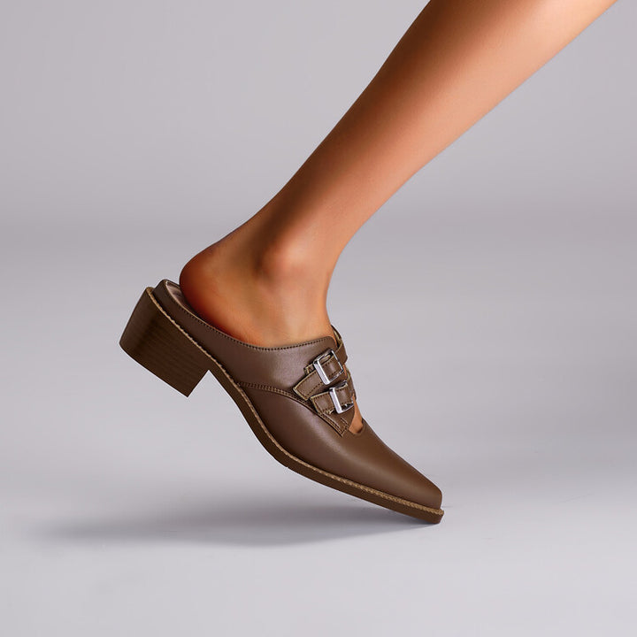 Women's Mules Double Buckle Cut-Out | Work Shoes
