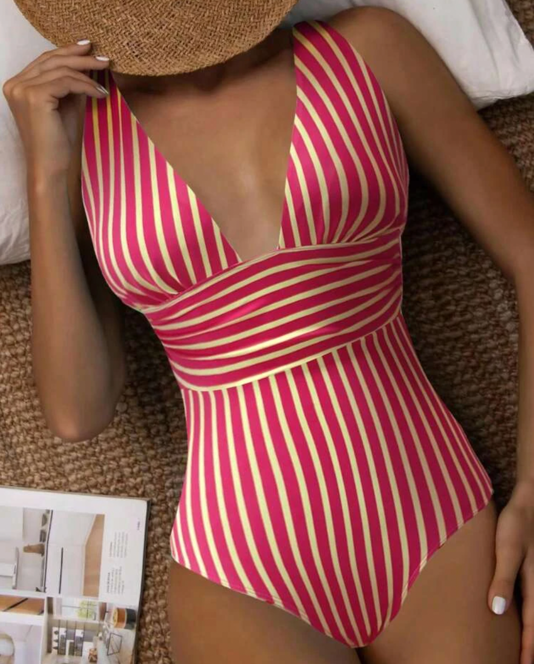 Women's One Piece Swimsuit Striped V-Neck | Summer