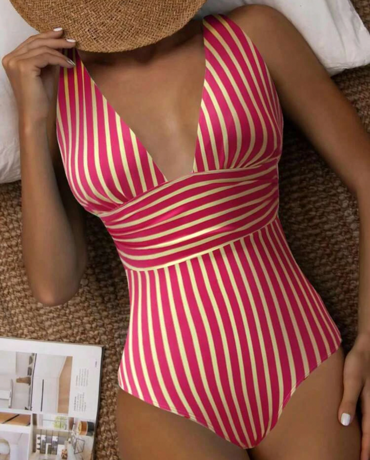 Women's One Piece Swimsuit Striped V-Neck | Summer