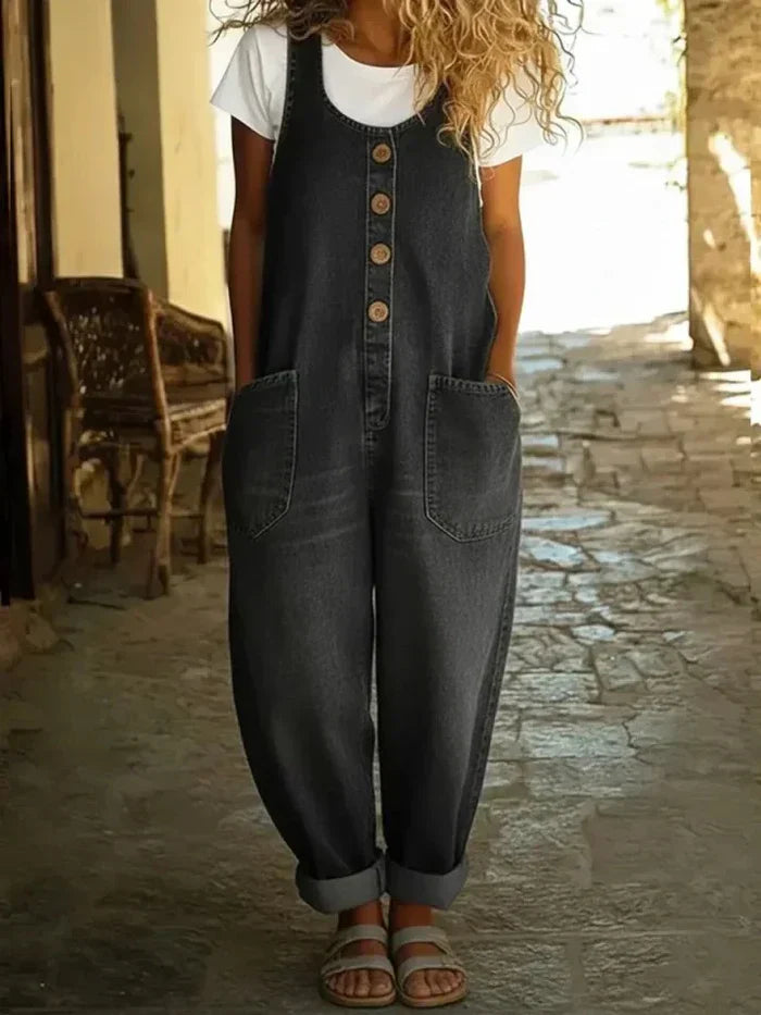 Women's Overalls with Button Front & Pockets | Wide Leg