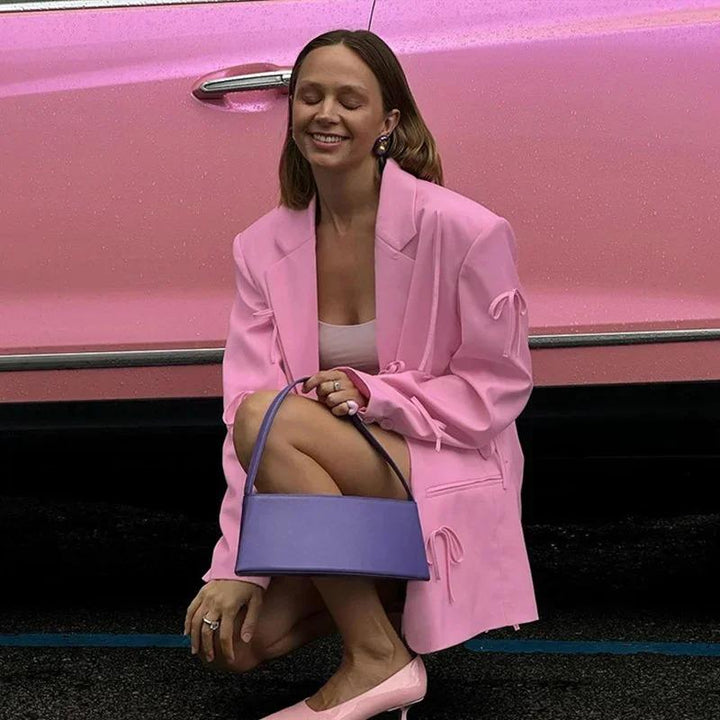 Women's Oversized Blazer with Bow Detail | Notched Lapel