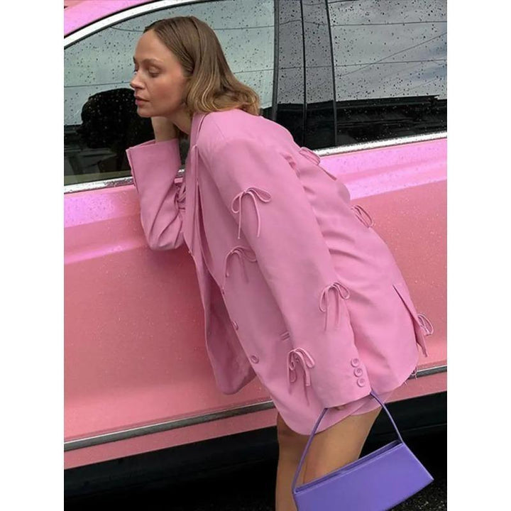 Women's Oversized Blazer with Bow Detail | Notched Lapel