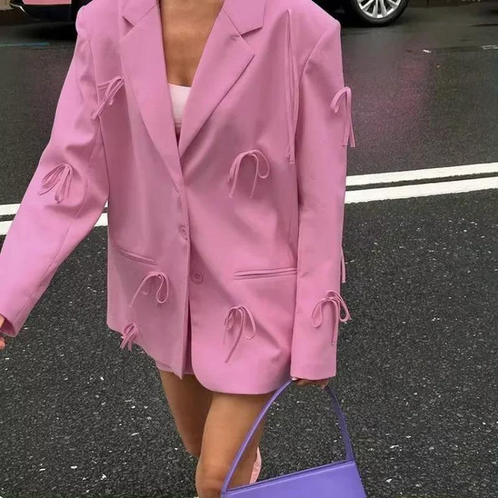 Women's Oversized Blazer with Bow Detail | Notched Lapel
