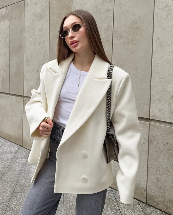 Women's Oversized Blazer with Double Breasted Front | Peak Lapel