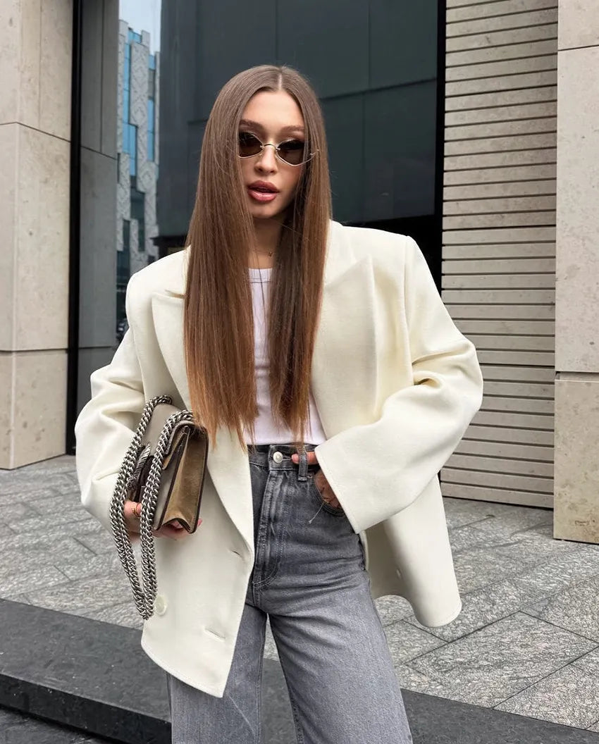 Women's Oversized Blazer with Double Breasted Front | Peak Lapel
