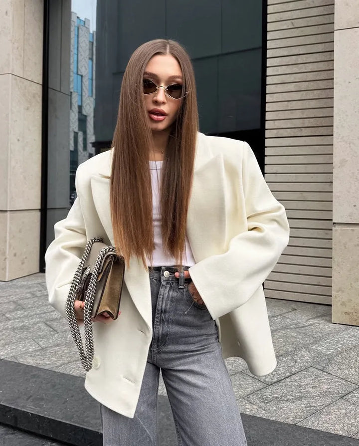 Women's Oversized Blazer with Double Breasted Front | Peak Lapel