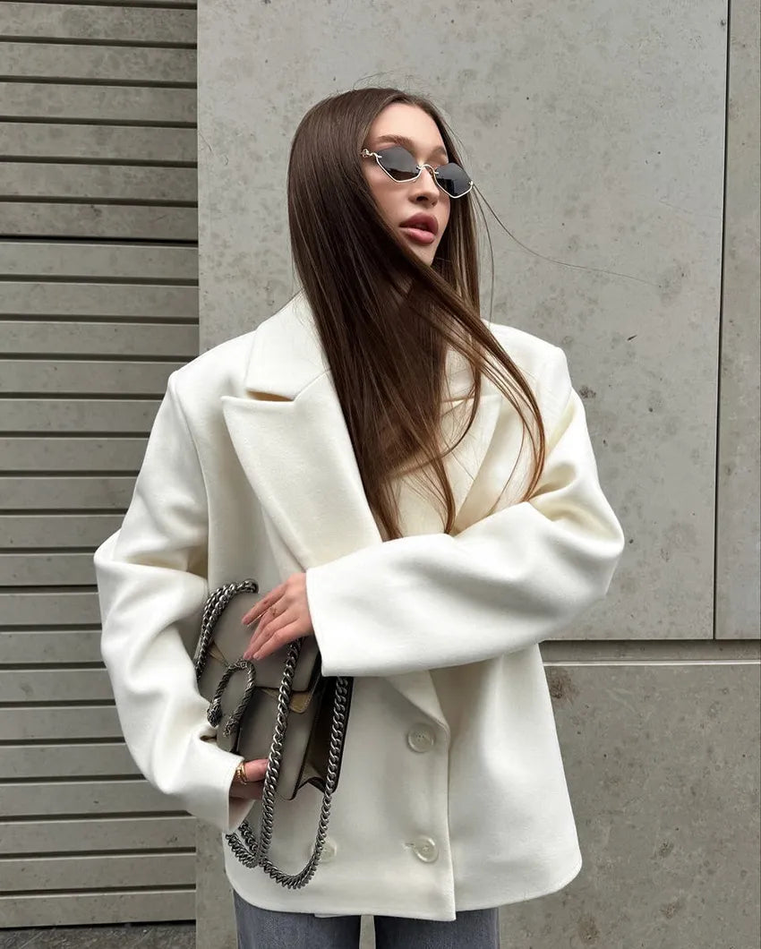 Women's Oversized Blazer with Double Breasted Front | Peak Lapel