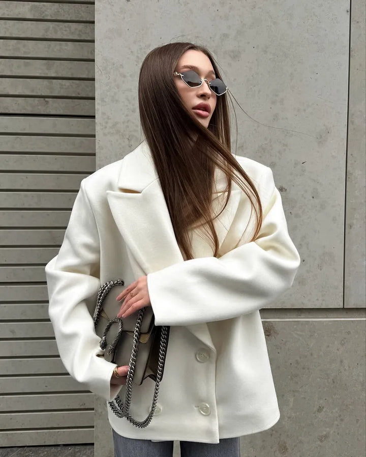 Women's Oversized Blazer with Double Breasted Front | Peak Lapel