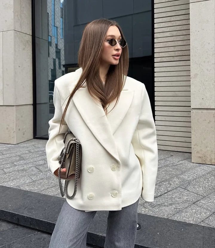 Women's Oversized Blazer with Double Breasted Front | Peak Lapel