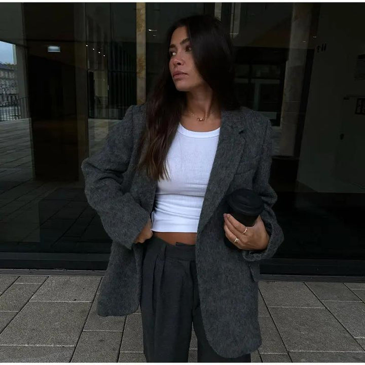Women's Oversized Blazer with Flap Pockets | Notched Lapel