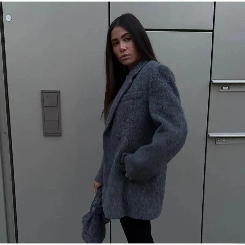 Women's Oversized Blazer with Flap Pockets | Notched Lapel