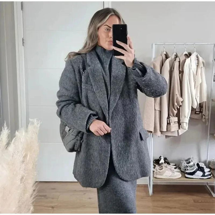 Women's Oversized Blazer with Flap Pockets | Notched Lapel