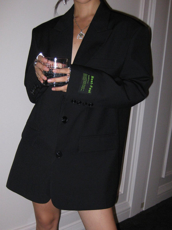Women's Oversized Blazer with Peak Lapel & Button Front | Long