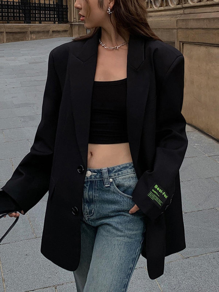 Women's Oversized Blazer with Peak Lapel & Button Front | Long