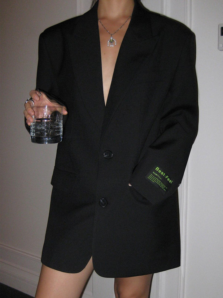 Women's Oversized Blazer with Peak Lapel & Button Front | Long