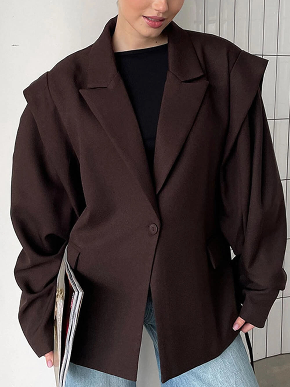Women's Oversized Blazer with Tie Belt & Notched Lapel | Wrap