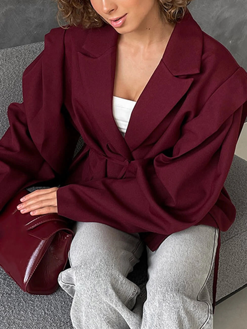 Women's Oversized Blazer with Tie Belt & Notched Lapel | Wrap
