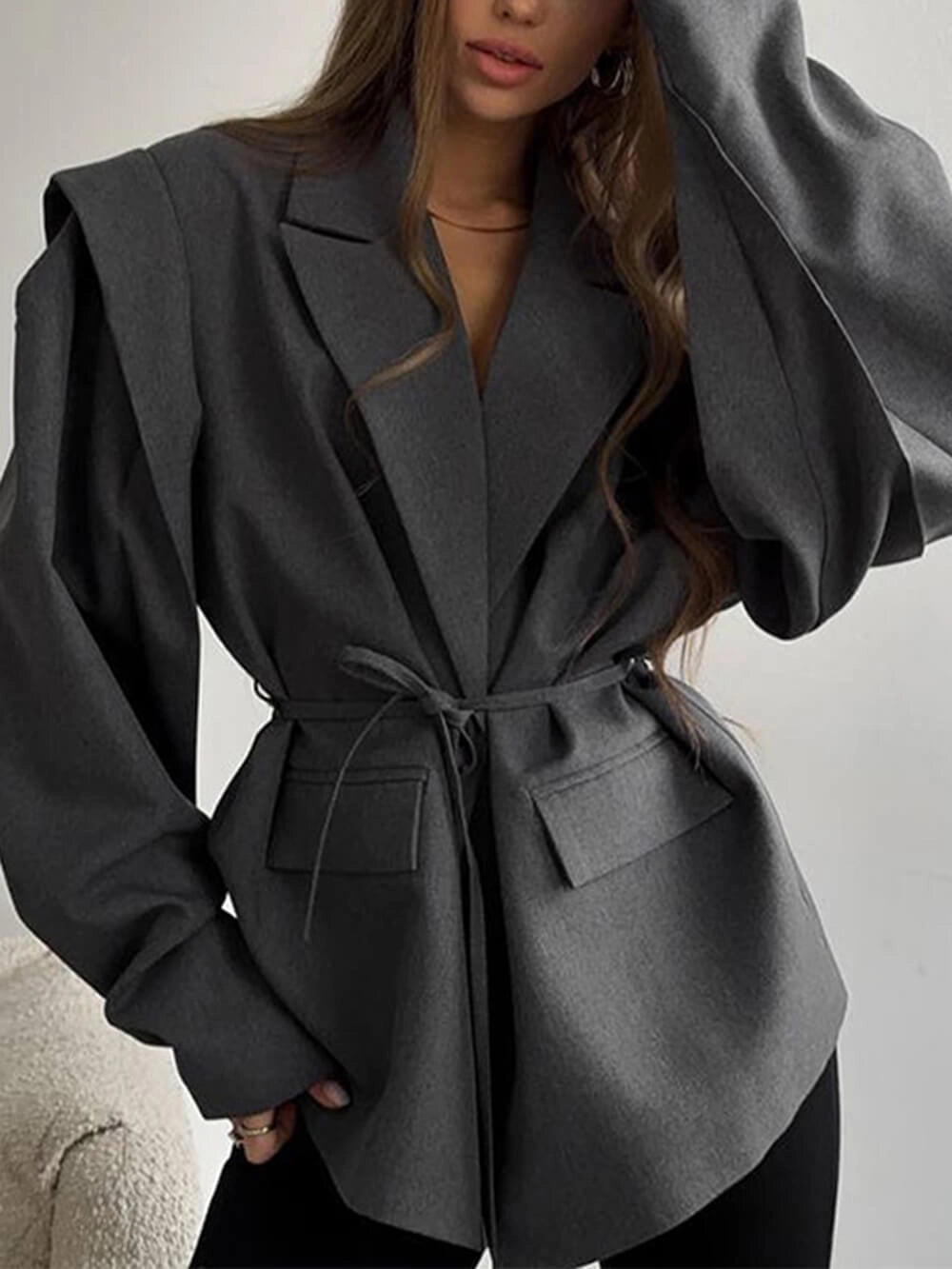Women's Oversized Blazer with Tie Belt & Notched Lapel | Wrap