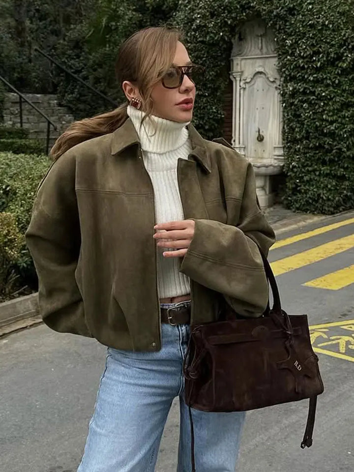 Women's Oversized Bomber Jacket with Collar | Drop Shoulder