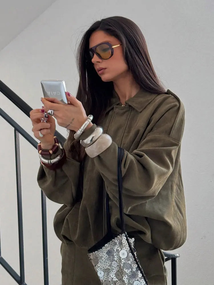 Women's Oversized Bomber Jacket with Collar | Drop Shoulder