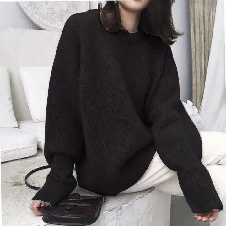 Women's Oversized Fluffy Knit Jumper with Crew Neck | Balloon Sleeves