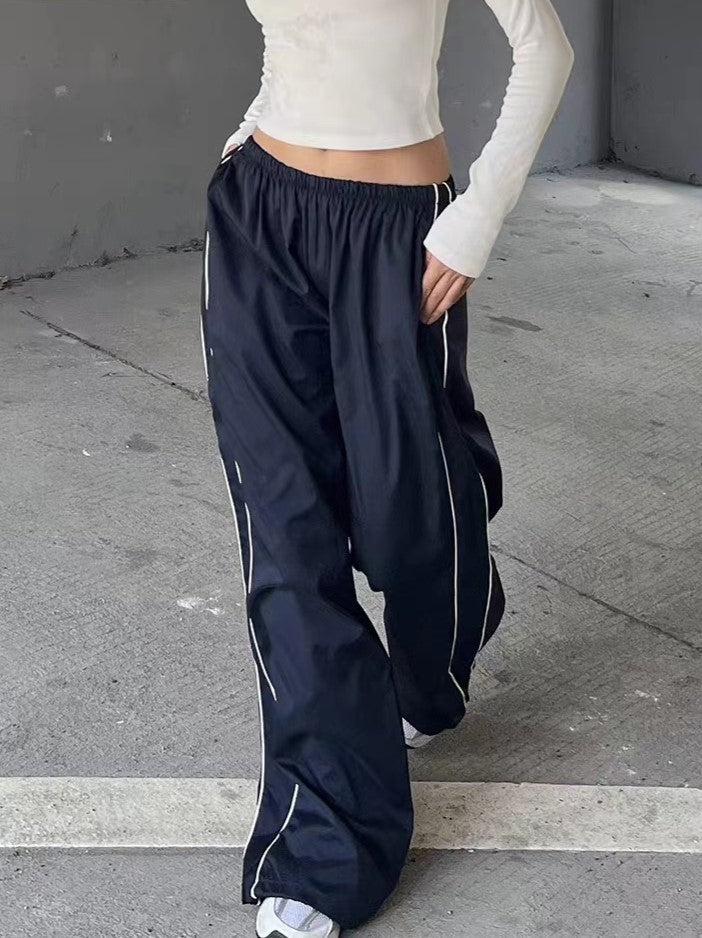 Women's Parachute Pants Wide Leg Stripe Elastic Waist | Track