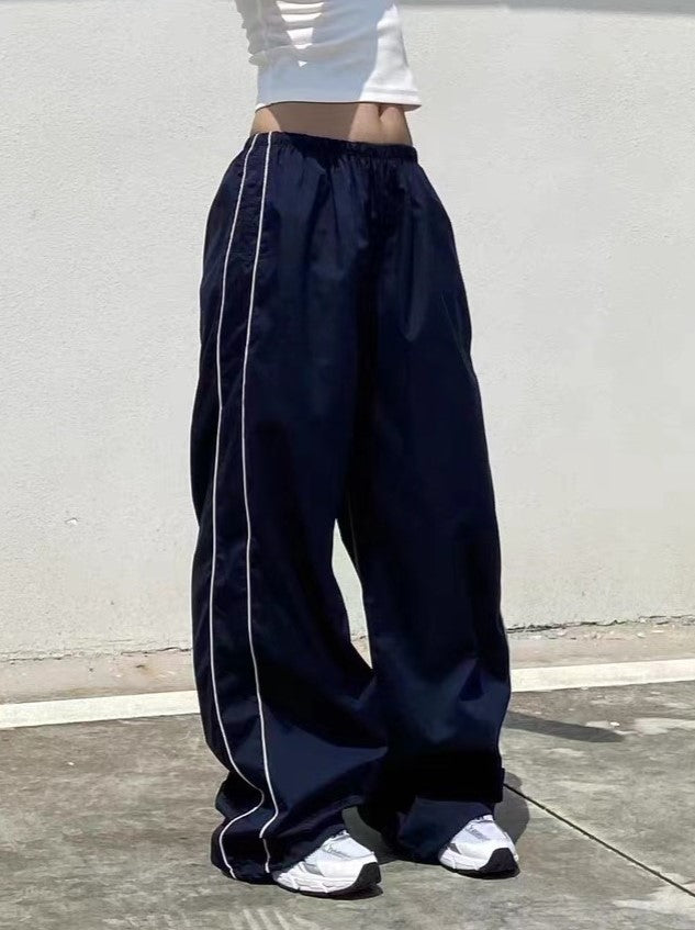 Women's Parachute Pants Wide Leg Stripe Elastic Waist | Track