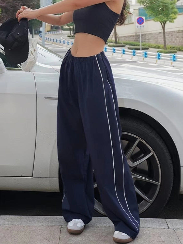 Women's Parachute Pants Wide Leg Stripe Elastic Waist | Track