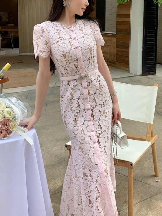Women's Pink Dress Belted Maxi | Cocktail