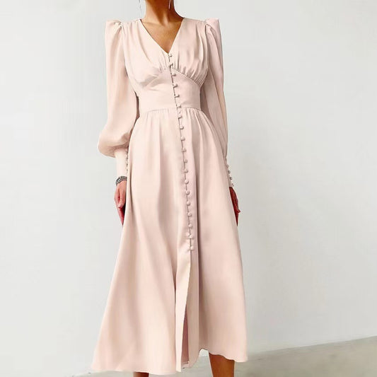 Women's Pink Dress Long Sleeve Midi | Wedding Guest