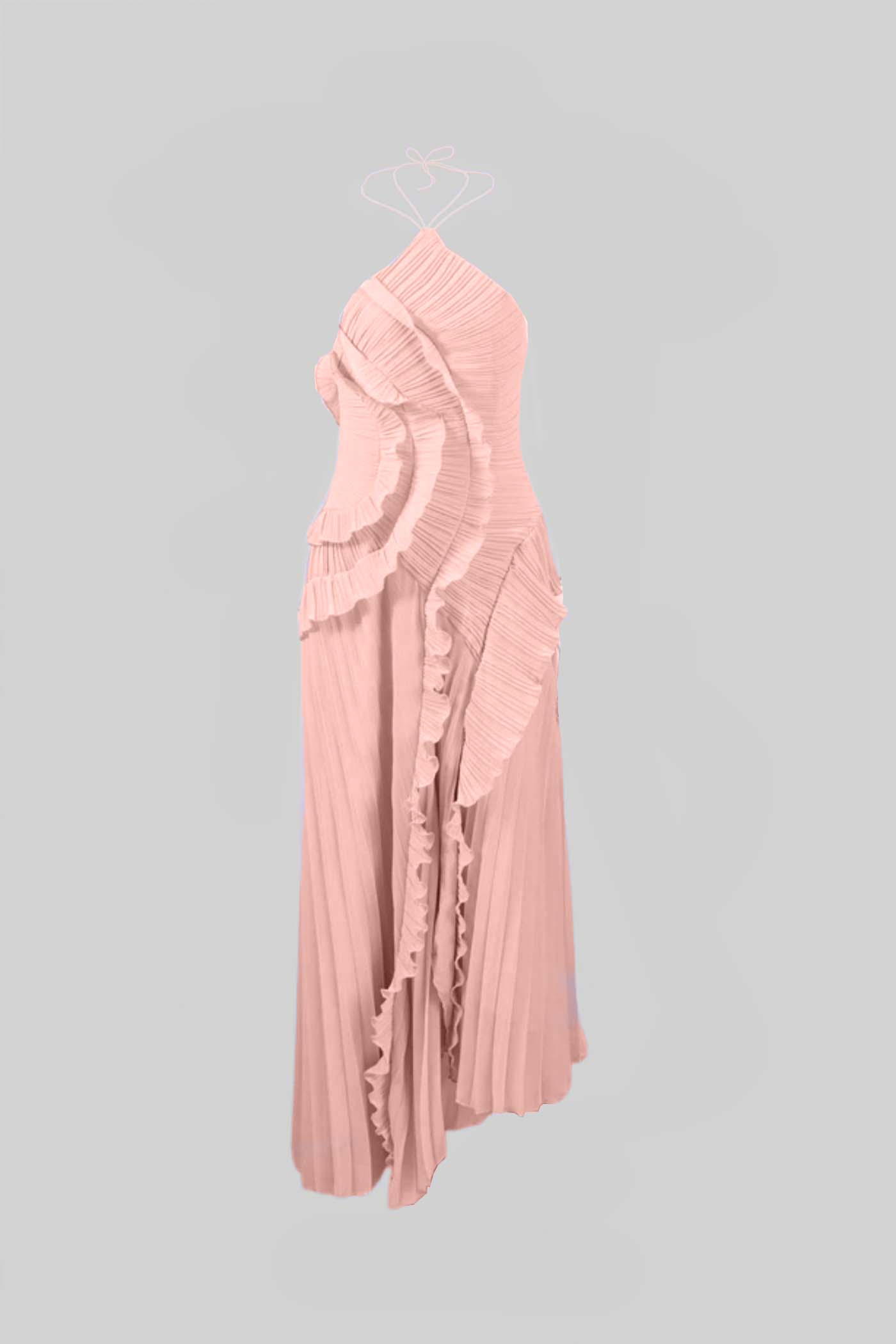 Women's Pink Dress Pleated Halter Neck Maxi | Wedding