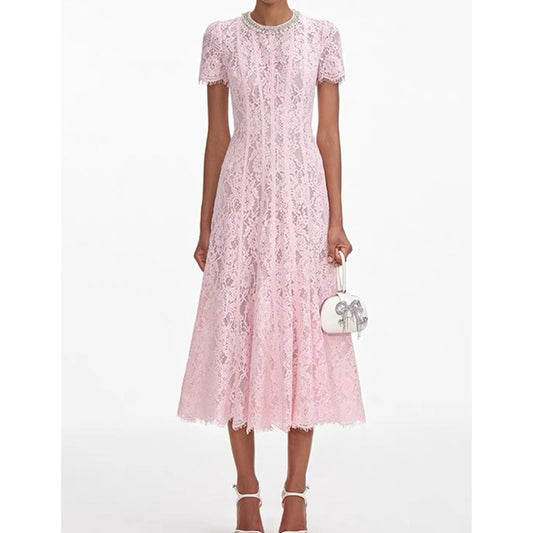 Women's Pink Dress Short Sleeve Midi | Wedding