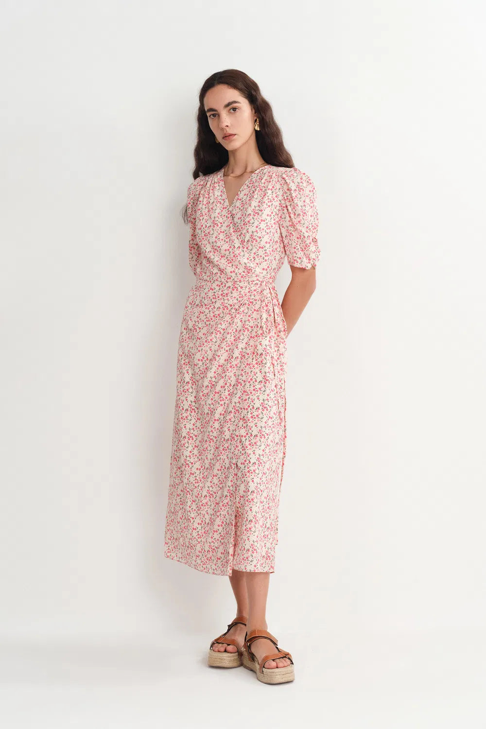 Women's Pink Dress V-Neck Midi | Wedding Guest