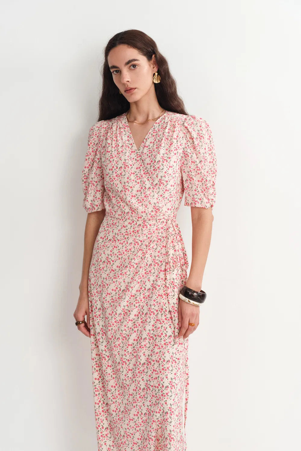 Women's Pink Dress V-Neck Midi | Wedding Guest