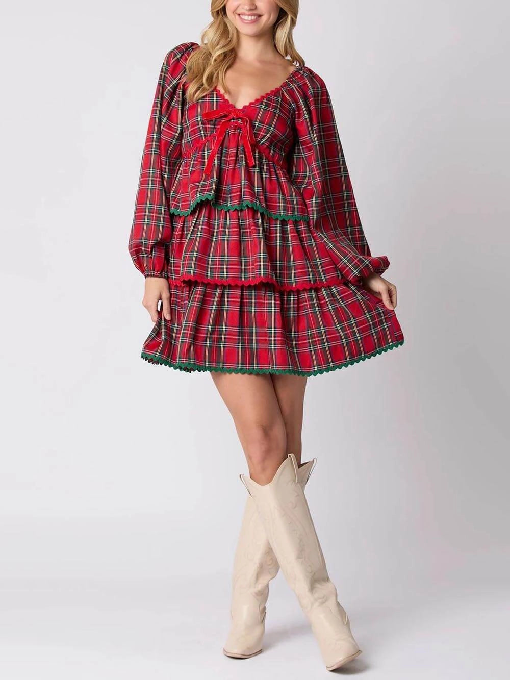 Women’s Plaid Christmas Mini Dress | Long sleeve
