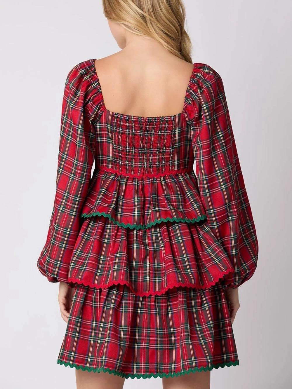 Women’s Plaid Christmas Mini Dress | Long sleeve