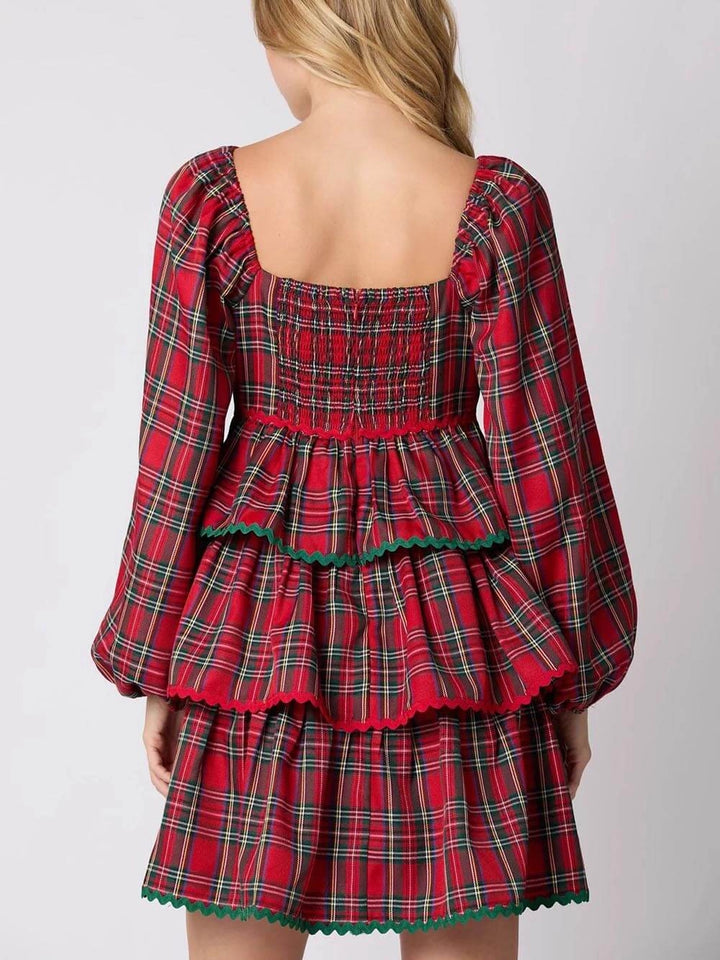 Women’s Plaid Christmas Mini Dress | Long sleeve