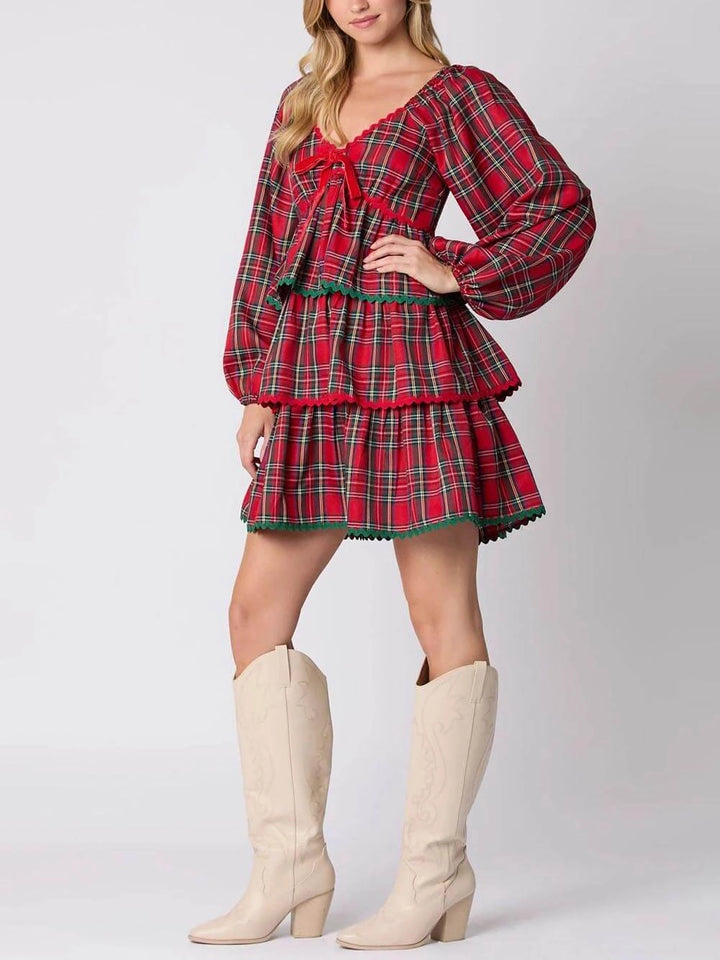 Women’s Plaid Christmas Mini Dress | Long sleeve