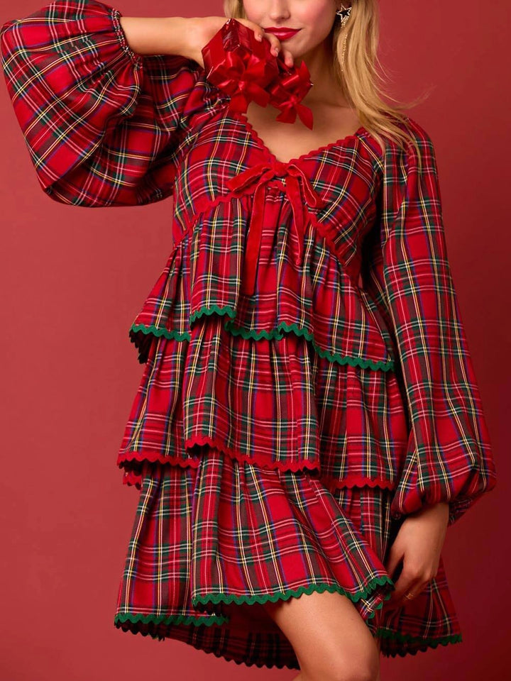 Women’s Plaid Christmas Mini Dress | Long sleeve