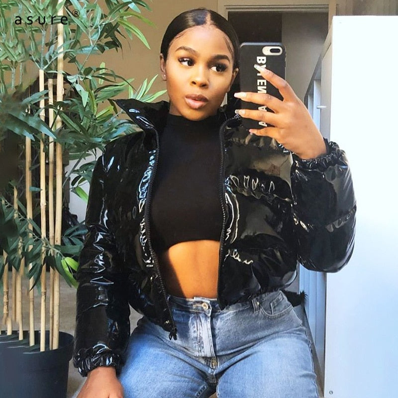 Women's Puffer Jacket Cropped | Metallic