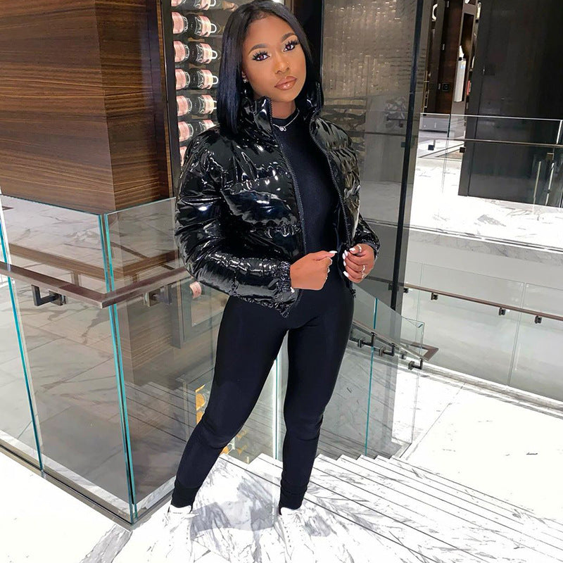 Women's Puffer Jacket Cropped | Metallic