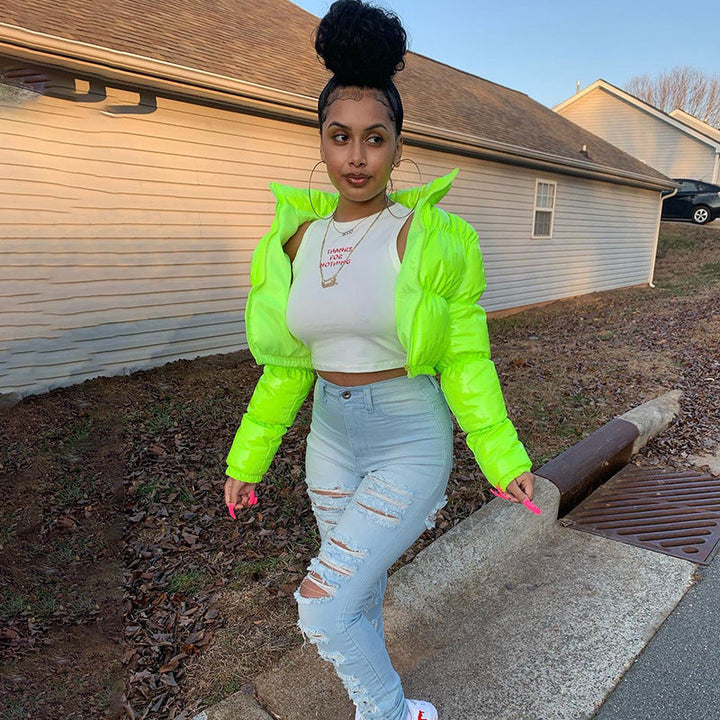 Women's Puffer Jacket Cropped | Metallic