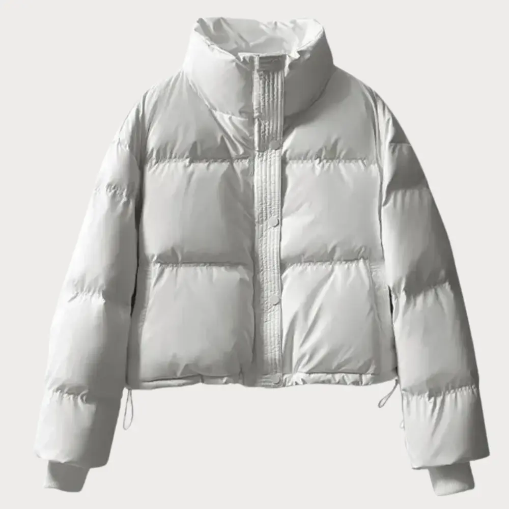 Women's Puffer Jacket Cropped with Stand Collar | Snap Button