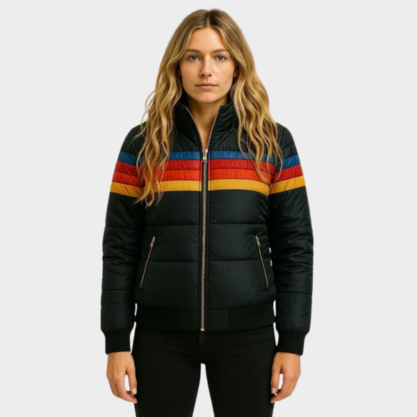 Women's Puffer Jacket  Hooded Striped | Retro