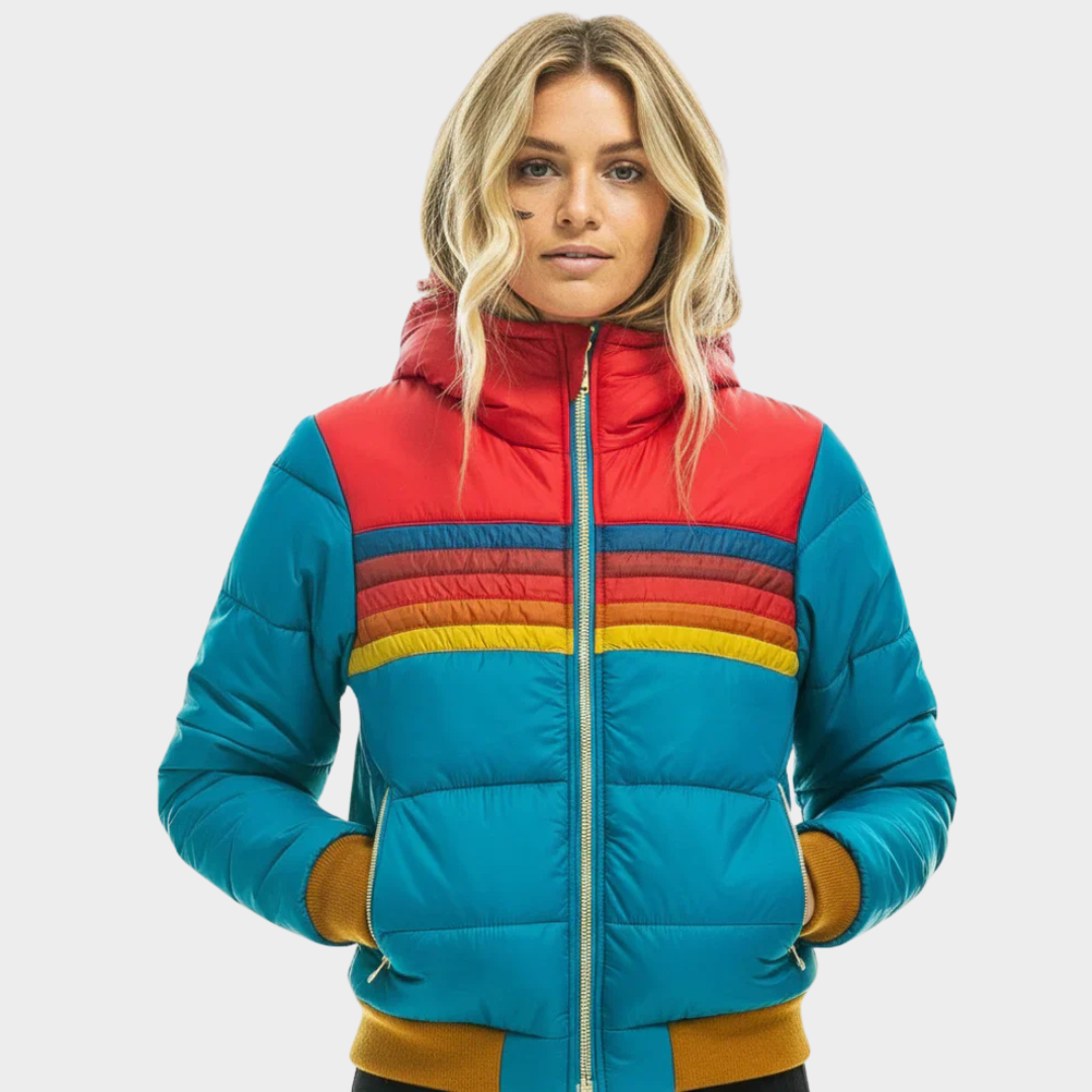 Women's Puffer Jacket  Hooded Striped | Retro