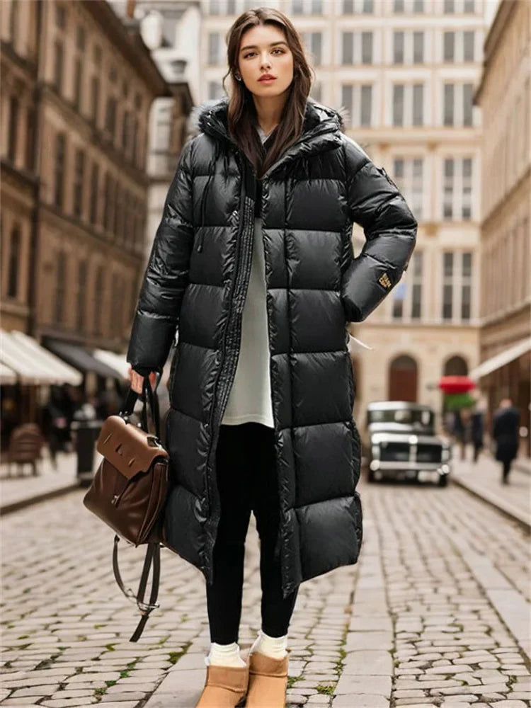 Women's Puffer Jacket Long Hooded Full Zip | Winter