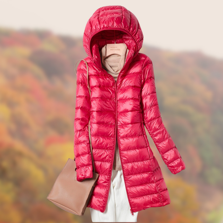 Women's Puffer Jacket Long Hooded Zip Up | Winter