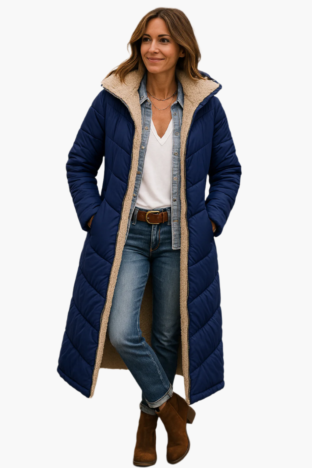 Women's Puffer Jacket Long with Hooded Collar & Lined | Zip Up